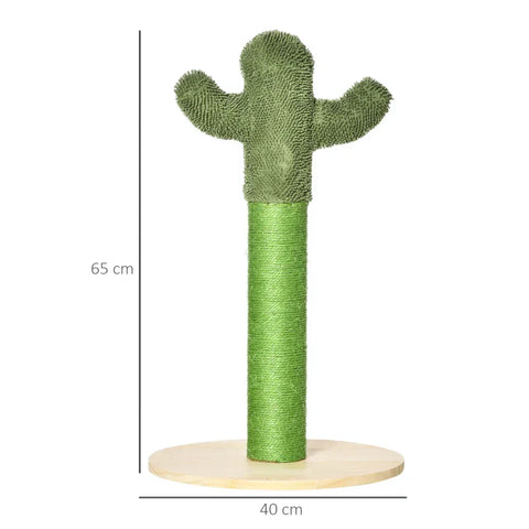 Rootz Scratching Post - Cat Scratcher Cactus Scratching Posts - Cat Tree - Pine Wood - Sisal Rope - Scratching Post Toy for Cats - Green/Natural - 40L x 40W x 65H cm