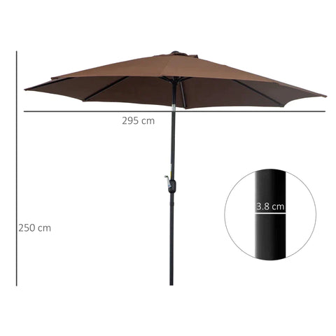 Rootz Parasol - Folding Umbrella - Garden Parasol - Garden Umbrella - Steel - Coffee - 3x2.45m