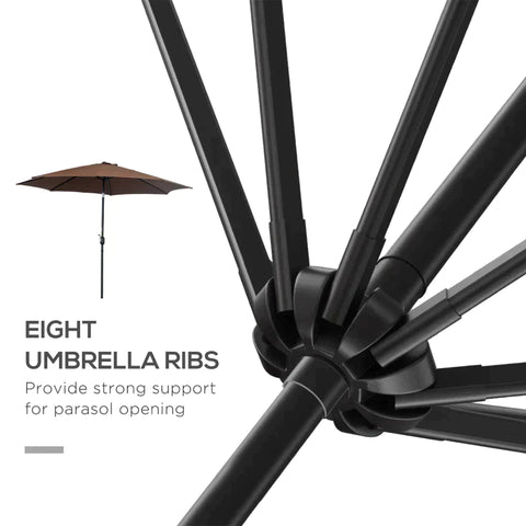 Rootz Parasol - Folding Umbrella - Garden Parasol - Garden Umbrella - Steel - Coffee - 3x2.45m