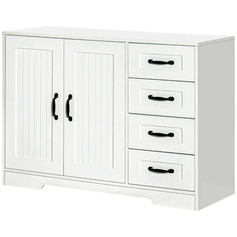 Rootz Sideboard - Storage Cabinet - Country-style Sideboard With 4 Drawers And 1 Cupboard - Dining Room - Kitchen - Living Room - White - 105 cm x 40 cm x 76 cm