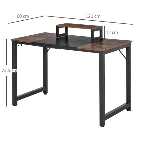 Rootz Computer Desk - Computer Table - Study Table - Industrial Style Desk - Home - Office - Brown/Black - 120 cm x 60 cm x 73.5 cm