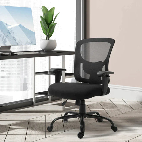 Rootz Office Chair - Mesh Office Chair - Desk Chair - Work Chair - 360° Rotatable - With Armrest - Height Adjustable - Black - 71 x 63.5 x 100-110 cm