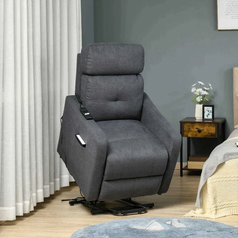 Rootz Electric Recliner - Tv Chair - Armchair With Stand-up Aid - Stand-up Chair With Reclining Function And Remote Control - Polyester Fabric - Steel - Grey - 71 x 94 x 104 cm