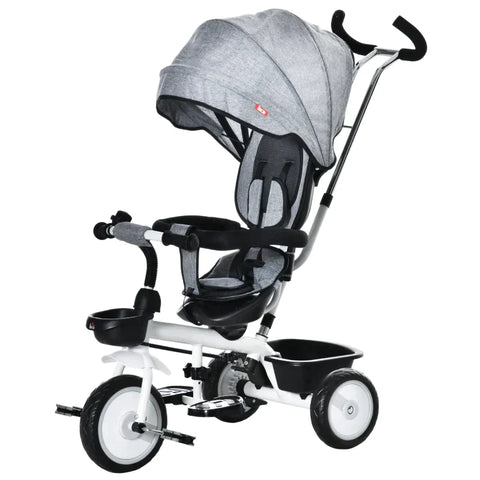 Rootz 2 In 1 Children's Tricycle - Jogger With Steering System - Rod Basket - Sun Canopy - Velvet Touch - Grey - 100 x 48 x 106 cm