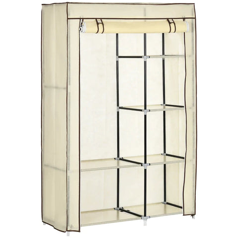 Rootz Fabric Wardrobe - Closet - Bedroom - Non-woven Fabric - Storage Solution - Plastic Connectors - 6 Shelves - 1 Clothes - Cream - 103L x 43W x 162.5H cm