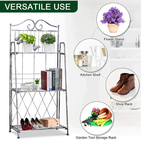 Rootz Plant Shelf - Plant Stand - Flower Shelf - Flower Stand - Flower Ladder - Garden Shelf - Metal - Silver/Grey - 44Lx25Wx96H cm