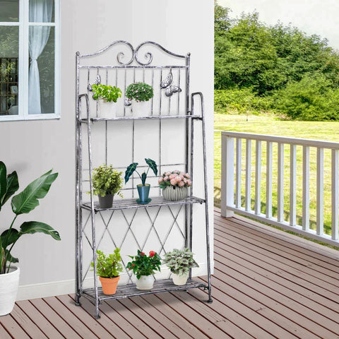Rootz Plant Shelf - Plant Stand - Flower Shelf - Flower Stand - Flower Ladder - Garden Shelf - Metal - Silver/Grey - 44Lx25Wx96H cm