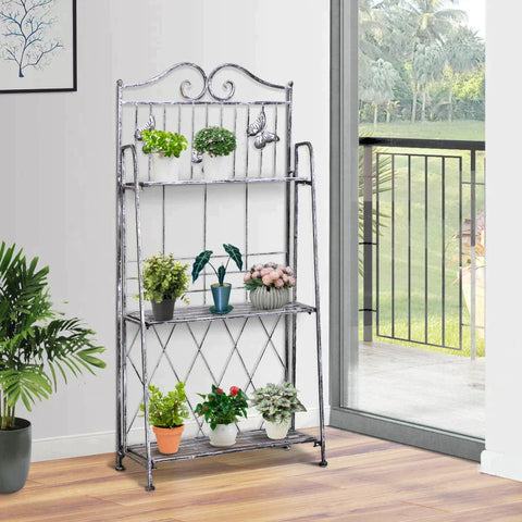 Rootz Plant Shelf - Plant Stand - Flower Shelf - Flower Stand - Flower Ladder - Garden Shelf - Metal - Silver/Grey - 44Lx25Wx96H cm
