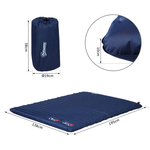 Rootz Luchtmatras - Opblaasbaar Luchtbed - Campingmatras - Slaapmat - PVC - Polyester - Pongé - Marineblauw - 195 x 138 x 10 cm