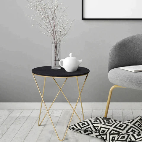 Rootz Coffee Table - Rossed Hairpin Legged Side Table - Bedside Table - Metal - MDF Class E1 - Black/Gold