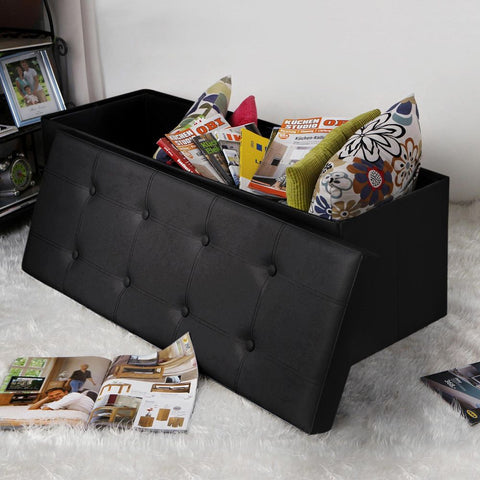Rootz Upholstered Bench - Storage Space - Seat Chest - Extra Large Capacity - Robust-durable - Versatile - MDF Fiberboard  - Artificial Leather - Black - 110 x 38 x 38 cm