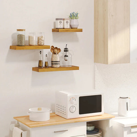 Rootz Set Of 3 Wall Shelves - Modular Shelving System - Pine Wood - Brown - 50 x 18 x 3.6 cm