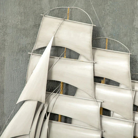 Rootz Metal Wall Decor - 3D Wall Decor with Sailing Ships - Wall Decoration - Black + White - 79cm x 3cm x 89 cm