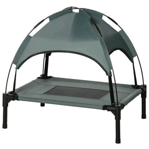 Rootz Pet Bed With Canopy - Raised Dog Bed - Outdoor Dog Lounger With Roof - Breathable - Taffeta Grey - 61 x 46 x 62 cm