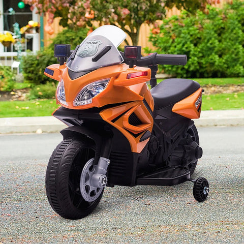 Rootz Children's Police Electric Motorcycle -  Police Motorcycle - Electric Car Stroller - Police Lights - Electric Quad - Orange/Black - 69 x 39 x 43 cm