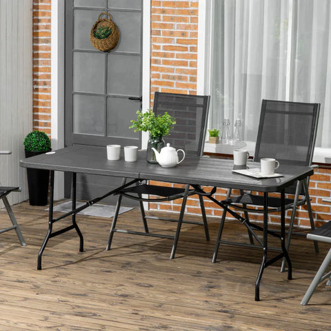Rootz Outdoor Table - Garden Table - For 6 People - Foldable - Wood Look - Dark Grey - 180 x 75.5 x 73 cm