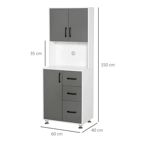 Rootz Storage Cabinet - Kitchen Cabinet - Kitchen Cupboard - Gray/White - 60 cm x 40 cm x 150 cm