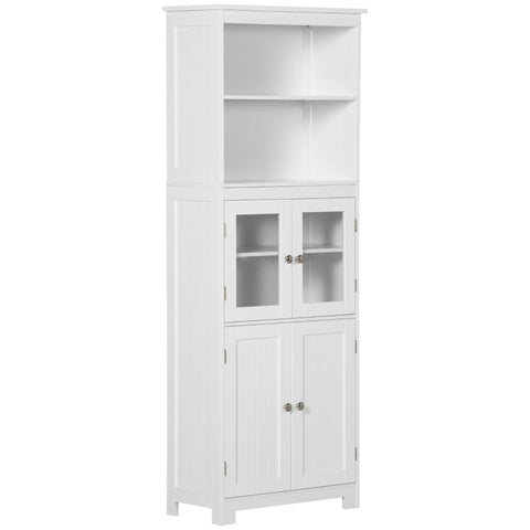 Rootz Kitchen Cabinet - 2 Shelves - Display Cabinet - Cupboard Compartment - MDF - Tempered Glass - White - 60 x 29 x 162 cm