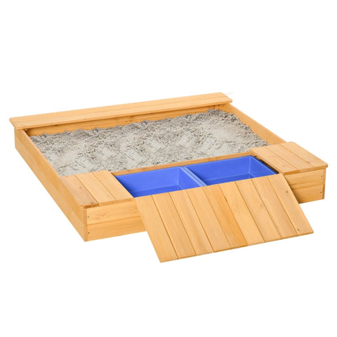 Rootz Sandkasten staubdicht – Sandkasten aus Holz – Aufbewahrungsboxen – Sandkasten Sandkasten – Sandkasten Vlies Natur – Natur/Blau – 125 x 121 x 17,5 cm