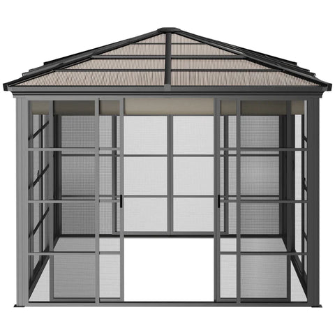 Rootz Garden Gazebo - with Mosquito Net - Party Tent - Weatherproof - Sliding Roof - Black + Khaki - 365cm x 300cm x 262cm