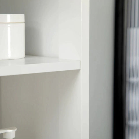 Rootz Bathroom Cabinet - Bathroom Shelf - Bathroom Storage Cabinet - 3 Open Compartments - Closet Compartment - With Bamboo Doors - MDF/Bamboo - White - 35 x 27 x 171cm