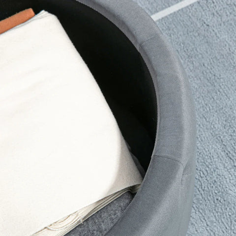 Rootz Stool - Round - With Storage Compartment - Quilted Design With Buttons - Cover In Velvet Look - Gray - 60 x 60 x 40cm