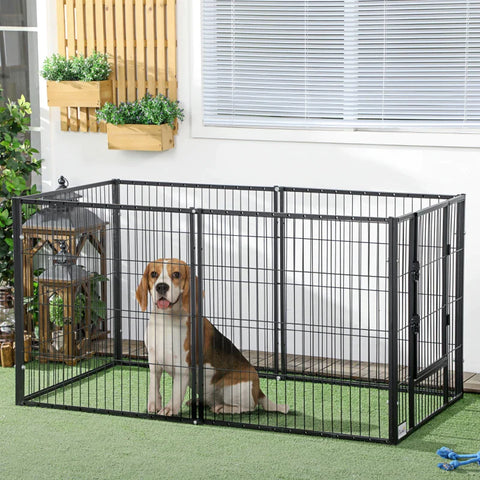 Rootz Heavy Duty Pet Playpen - 6 Panel Exercise Pen For Dogs - With Adjustable Length - Lockable Door - For Indoors And Outdoors - Small And Medium Dogs - Black - 82.5-150 x 81cm