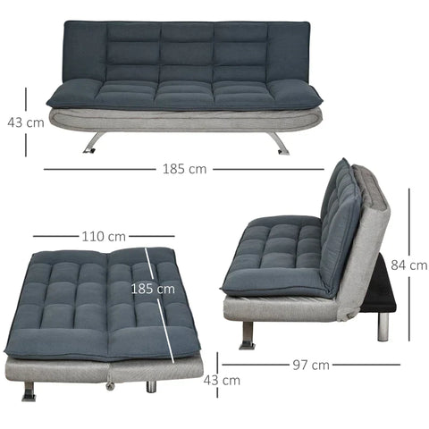 Rootz Sofa Bed - Folding Sofa -  3-seater Fabric Sofa - Chaise Longue - Sofa With Sleeping Function - Grey + Beige