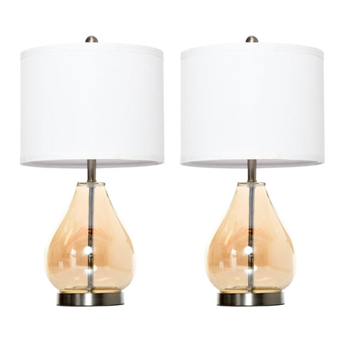 Rootz Table Lamps - Modern 2-set Table Lamps - Lamps E27 - Bedside Lamp - Linen Lampshade - White/Silver/Amber