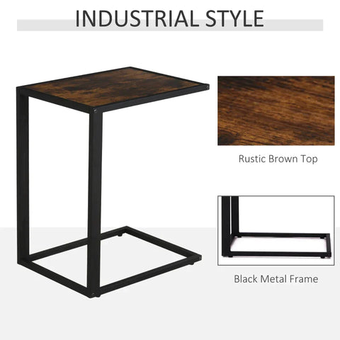 Rootz Side Table - C-shape Side Table - Coffee Table - Standing Table - Metal Mdf - Rustic Brown - 40.6 x 50.8 x 64.2 cm