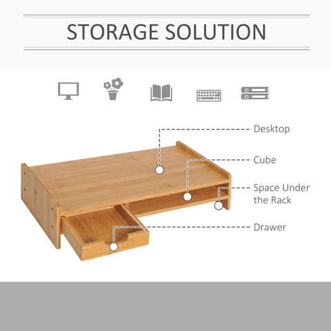 Rootz Monitor Stand - Screen Stand - Desk Organizer - Drawers - Office - Living Room - Natural - L49 x W25.5 x H11.5 cm