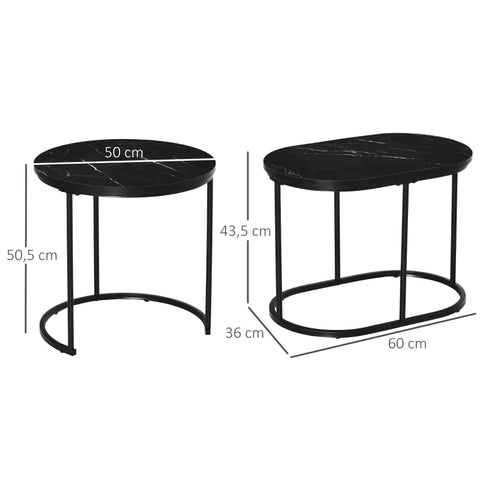 Rootz Set Of 2 Side Tables - Coffee Table - Industrial Design -  Living Room - Bedroom - Hallway - Black - Ø50 x 50.5H cm