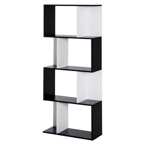 Rootz Bookshelf - S-Shaped Bookshelf - 4 Tiers Bookshelf - Bookcase - Shelf - Black/White