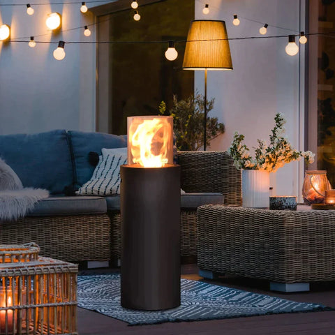 Rootz Ethanol Haard - Bio-ethanol Brander - Brandtijd Geen Rook - Gehard Glas - Zwart - 30 x 30 x 94 cm