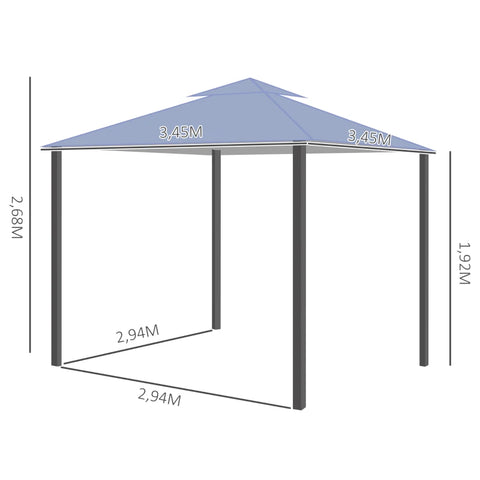 Rootz Gazebo - Party Tent with Double Roof - Marquee Gazebo - Metal - Polyester - Grey - 3.45 x 3.45 x 2.68m