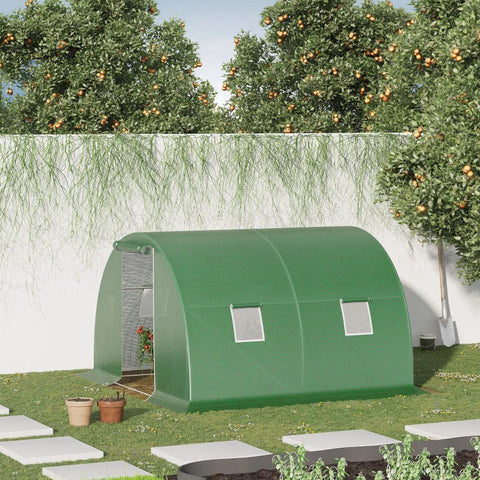 Rootz Greenhouse - Polykas - Inloop Poly Tunnel - Met 4 Ramen - Vorstbeveiliging - Donkergroen - 3L x 3B x 2H m