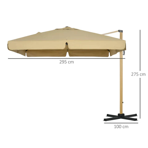 Rootz Parasol - Cantilever Parasol - Tilting - Height Adjustable - With Protective Cover - Khaki - 2.95 x 2.95 x 2.75 m