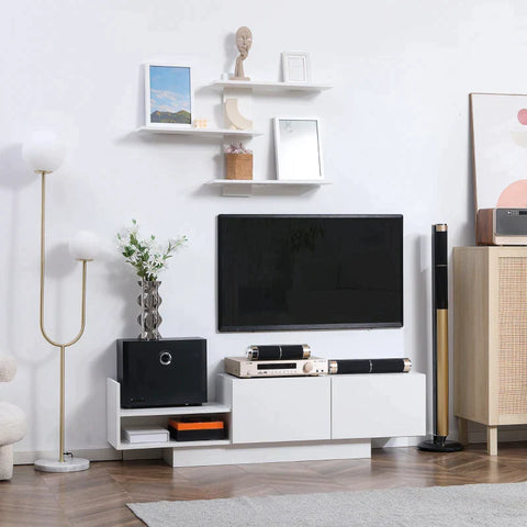 Rootz TV Bench - TV Dresser - With Wall Shelf - Side Shelf - Storage Compartments - With Flap Doors - Chipboard - White - 150 x 31.5 x 40cm
