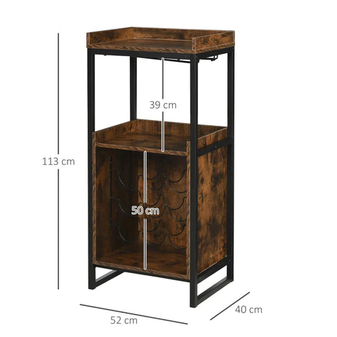 Rootz Wine Rack - Wine Cabinet - Bottle Rack - 2 Open Shelves - Glass Holder - Black/Brown 52 x 40 x 113 cm