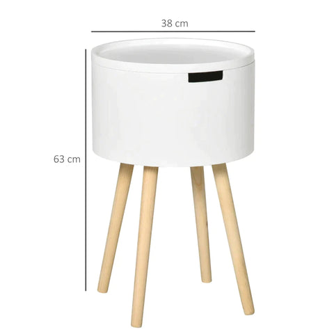 Rootz Side Table - Coffee Table - Bedside Table - Wood Nightstand with Hidden Storage Space - Removable Tray - White - 38 cm x 38 cm x 63 cm