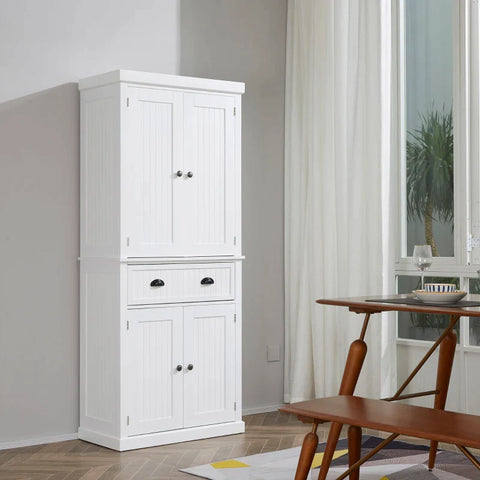 Rootz Kitchen Cabinet - Dish Cabinet - Tall Cabinet - Dining Room Cabinet With Drawer - 6 Levels - MDF - White - 76.2 x 40.2 x 183cm