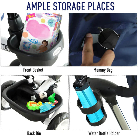 Rootz 4-in-1 Kinderdreirad – Dreirad – Kinderfahrrad mit Sicherheitsgurt und Sonnenverdeck – Kinderauto – Aluminium – Blau – 118 x 53 x 105 cm