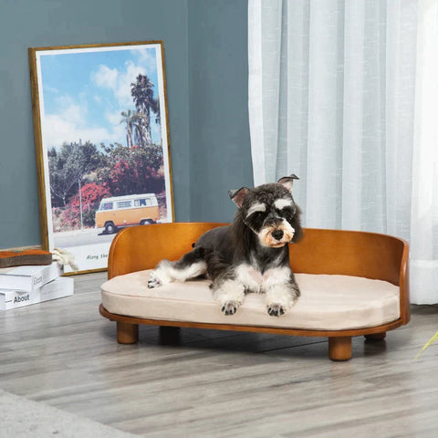 Rootz Pet Bed - Pet Sofa - Dog Sofa - Dog Bed - With Cushion - Cat Bed - Cat Sofa - Brown/Cream White - 71 x 42.5 x 23 cm