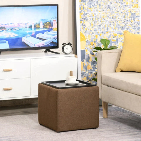Rootz Stool - Storage Stool - Footstool - Upholstered Stool - Storage Box - Brown - 42 x 42 x 41 cm