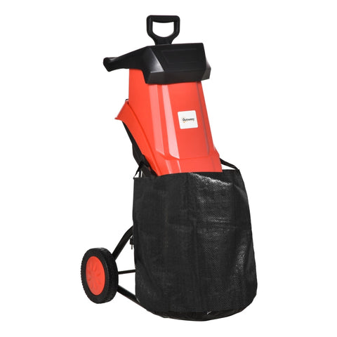 Rootz Electric Garden Shredder - Garden Waste Bag - 2500 Watt Branch Thickness - Portable - Plastic - Steel - Red/Black - 40 x 34 x 89 cm