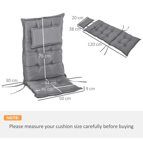 Rootz 2 Pcs. Garden Chair Cushion Seat - Chair Pad - Pad For Garden Chair - Seat Cushion With Backrest - Indoor And Outdoor Use - Dark Grey - 120 x 50 x 9 cm