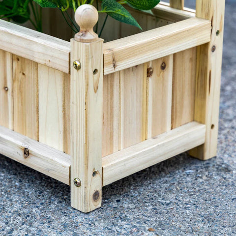 Rootz Raised Bed - Flower Box - Plant Box With Trellis - Flower Box Trellis - Rose Arch With Climbing Aid For Climbing Plants - Garden - Wood - Natural - 64 x 28 x 120 cm