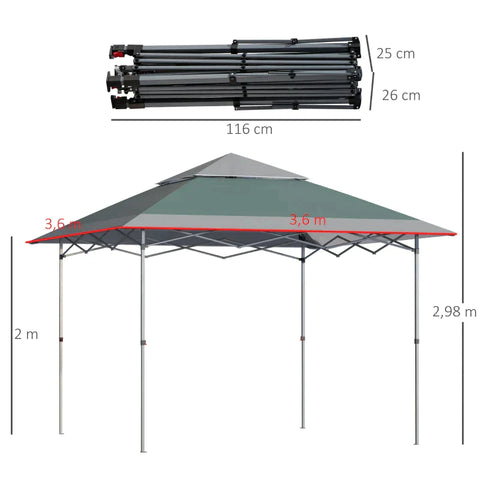 Rootz Gazebo - Party Tent - Garden Gazebo - Party Gazebo - Pop UP Tent - Steel/Oxford Cloth - Green - 3.6L x 3.6W x 2.68H m