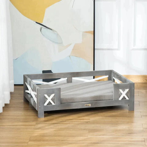 Rootz Pet Bed - Dog Sofa - Raised Pet Sofa - With Cushion - Cat Sofa - Dog Bed - Dog Sleeping Place - Grey - 80 x 55 x 23 cm