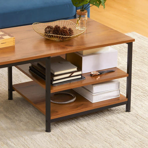 Rootz Side Table Set - Small Nesting Table - Two Shelves - Steel Frame - Wood Look - Chipboard - Natural + Black - 110 x 50 x 45cm